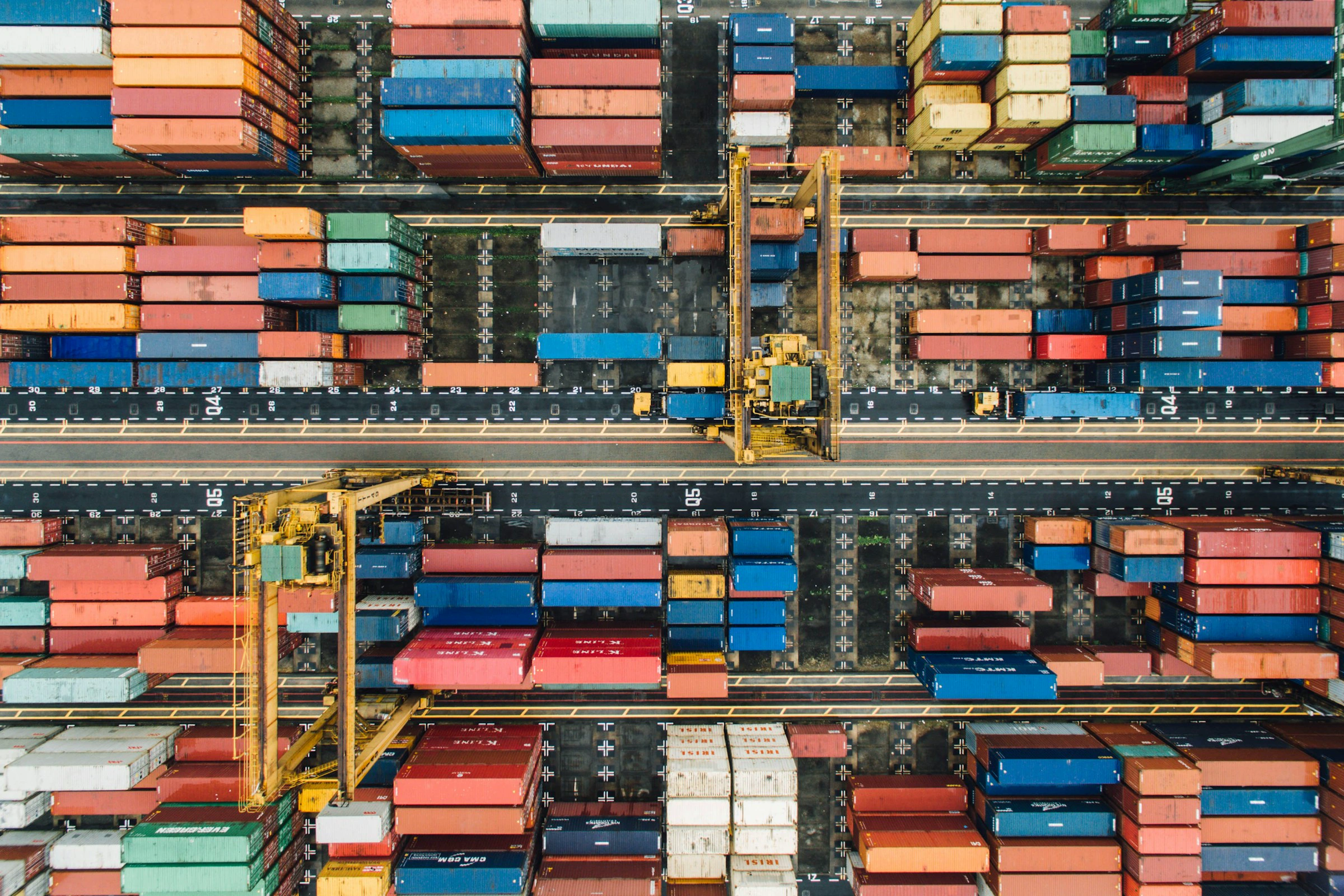 Shipping containers in a port